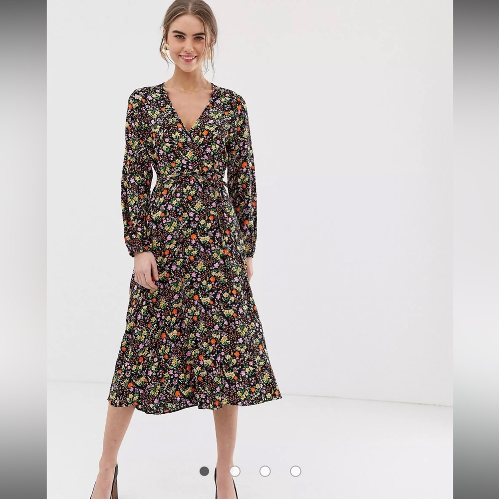 ASOS long sleeve floral wrap dress